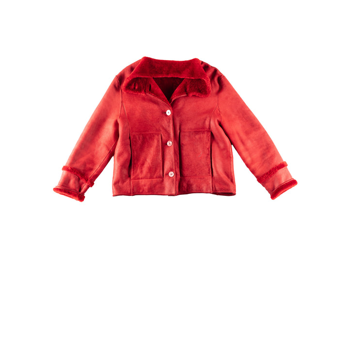 Vintage 80's Women Sheepskin Jacket in RedMN244