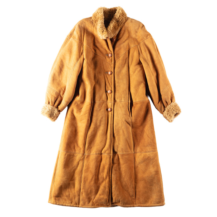 Vintage 80's Women Faux Sheepskin Coat in Brown