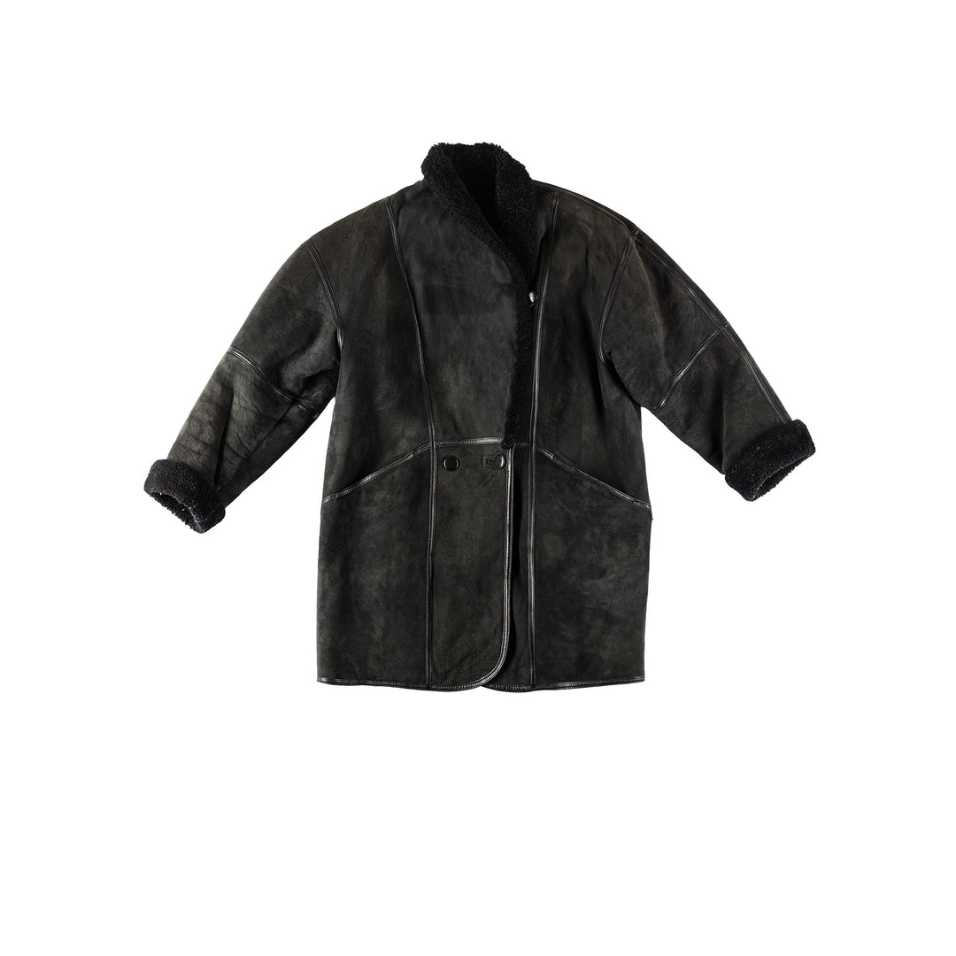 Vintage 80's Women Sheepskin Coat in BlackMN178