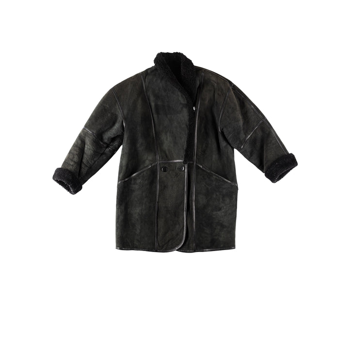 Vintage 80's Women Sheepskin Coat in BlackMN178
