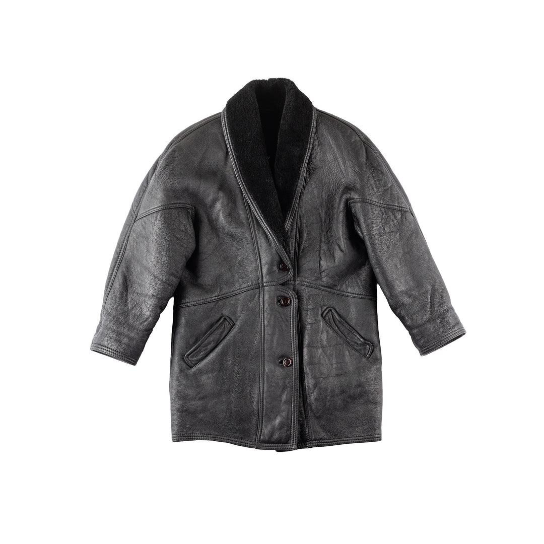 Vintage 80's Women Sheepskin Coat in Black