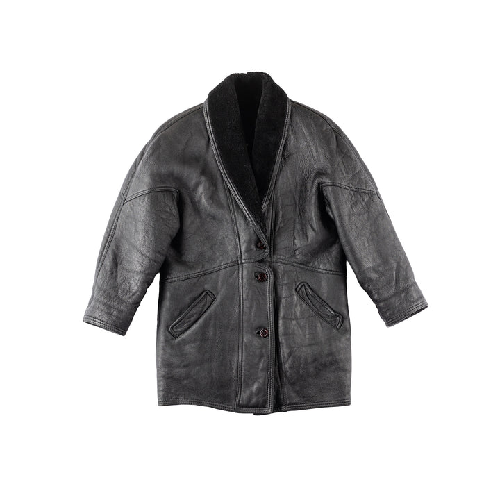 Vintage 80's Women Sheepskin Coat in Black