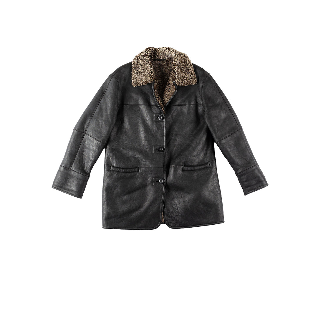 Vintage 80's Women Sheepskin Coat in BlackMN141
