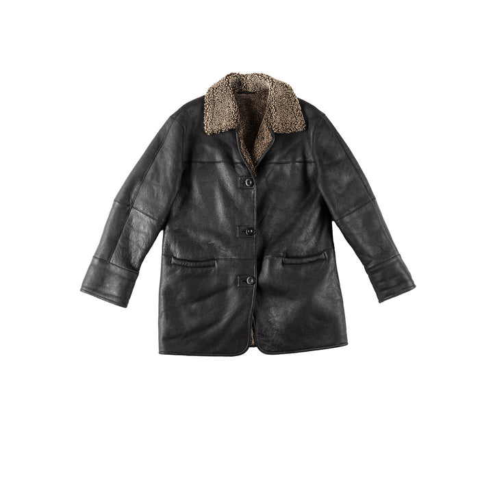 Vintage 80's Women Sheepskin Coat in BlackMN141