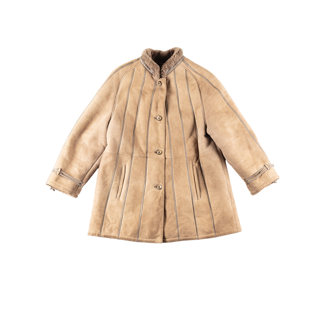 Vintage 80's Women Sheepskin Coat in Beige