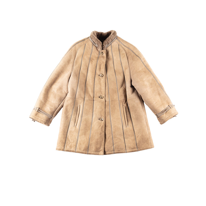 Vintage 80's Women Sheepskin Coat in Beige