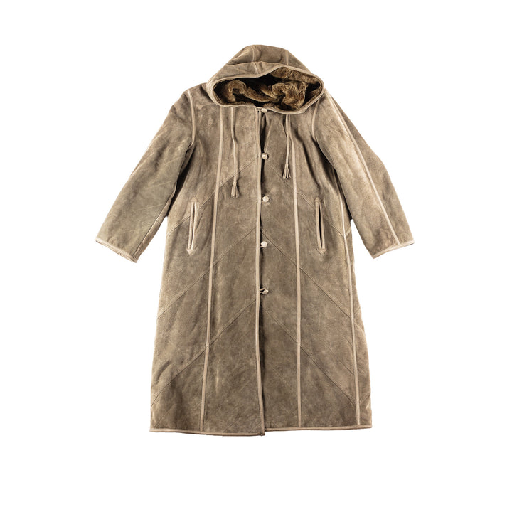 Vintage 80's Women Faux Sheepskin Coat in Khaki