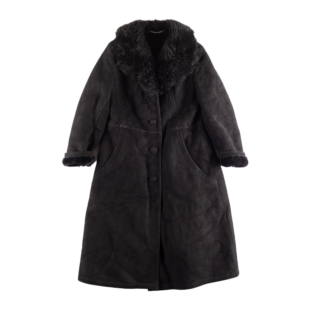 Vintage 90's Women Sheepskin Coat in Black