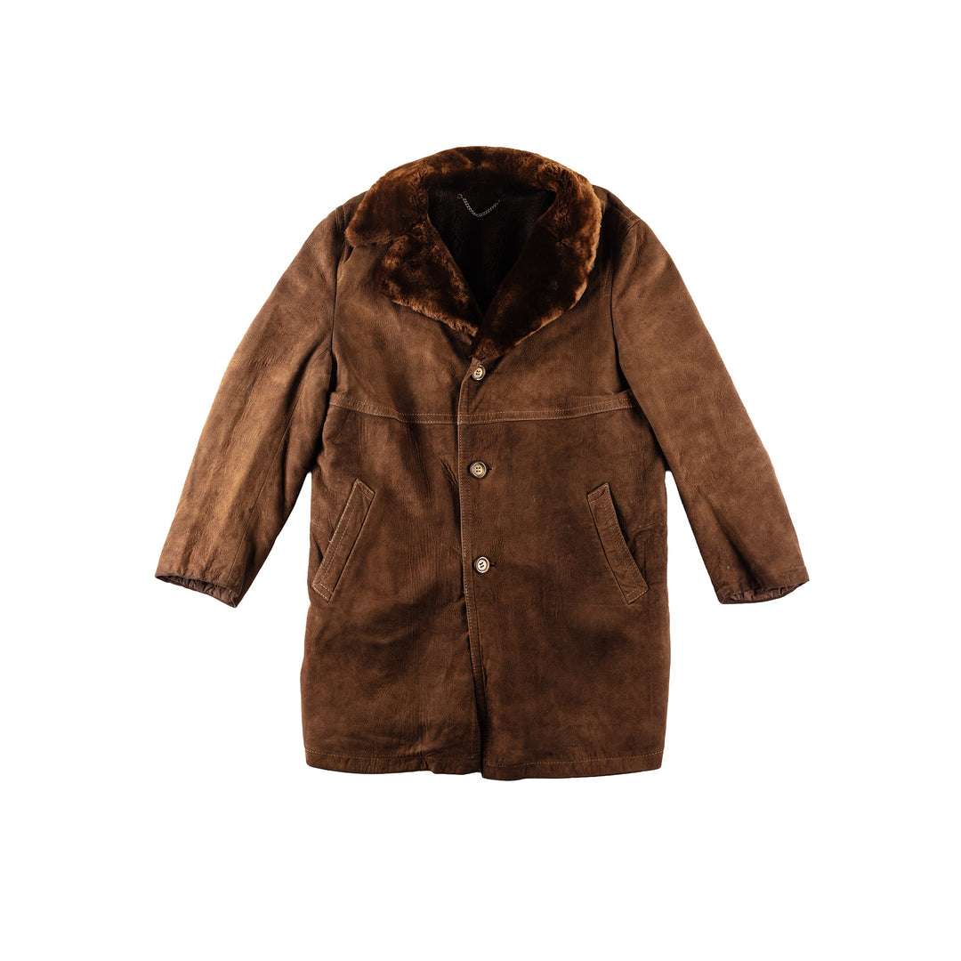 Vintage 90's Men Faux Sheepskin Coat in BrownVN177