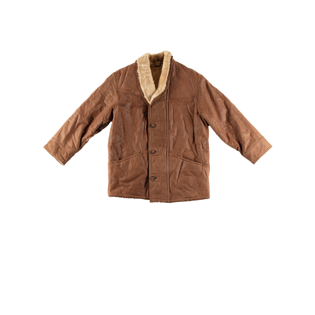 Vintage 80's Men Faux Sheepskin Coat in BrownVN499