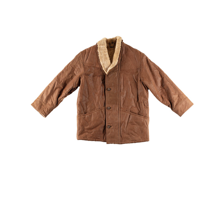 Vintage 80's Men Faux Sheepskin Coat in BrownVN499