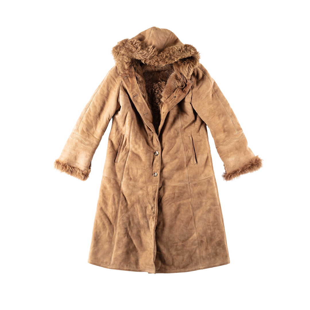 Vintage 90's Women Sheepskin Coat in Brown