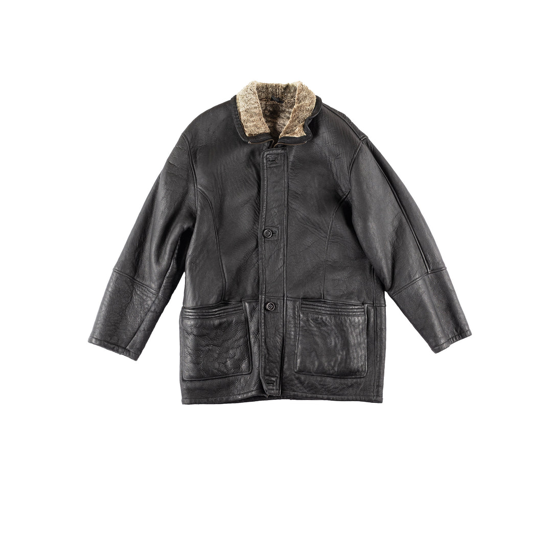 Vintage 80's Men Sheepskin Coat in Black