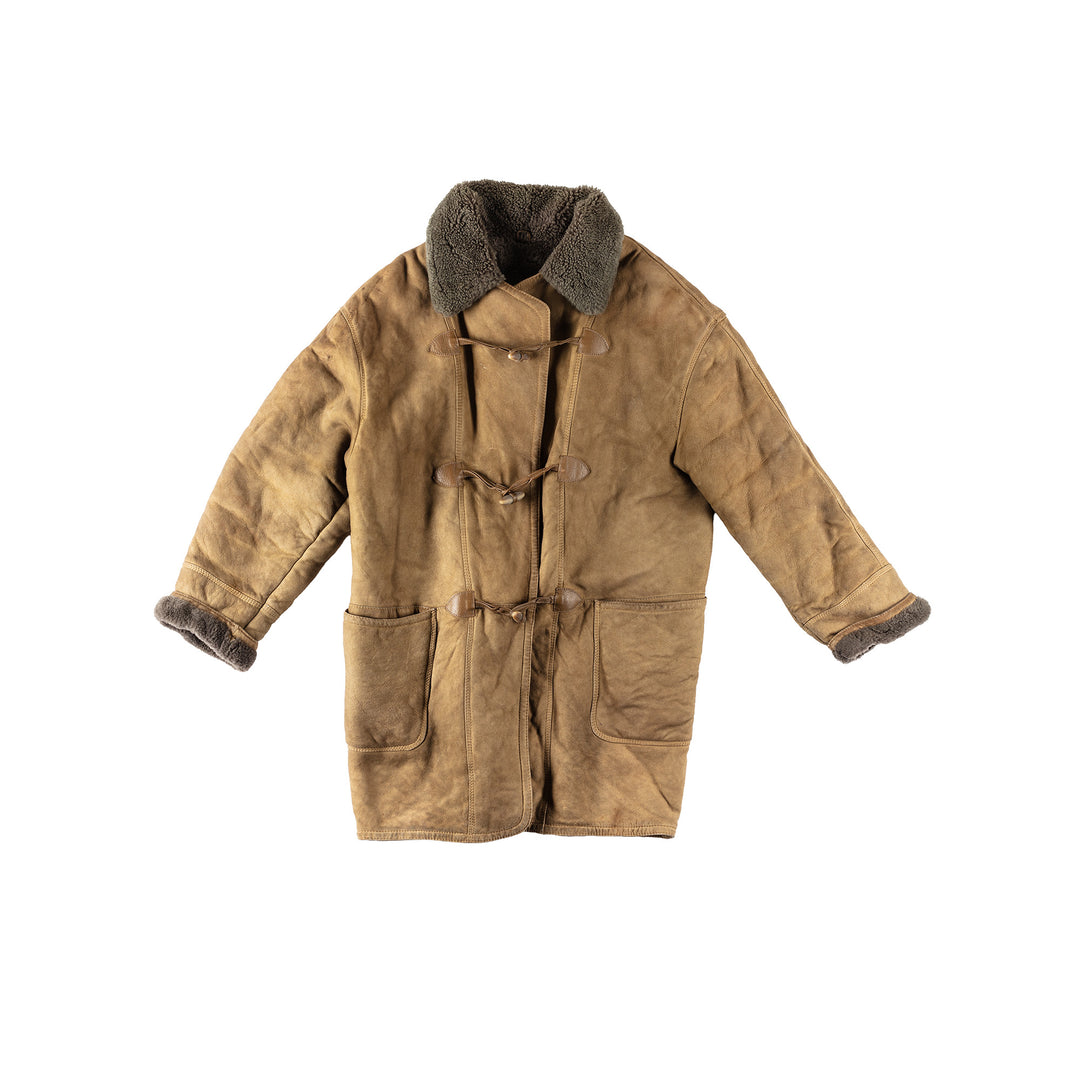 Vintage 80's Men Sheepskin Coat in KhakiVN129