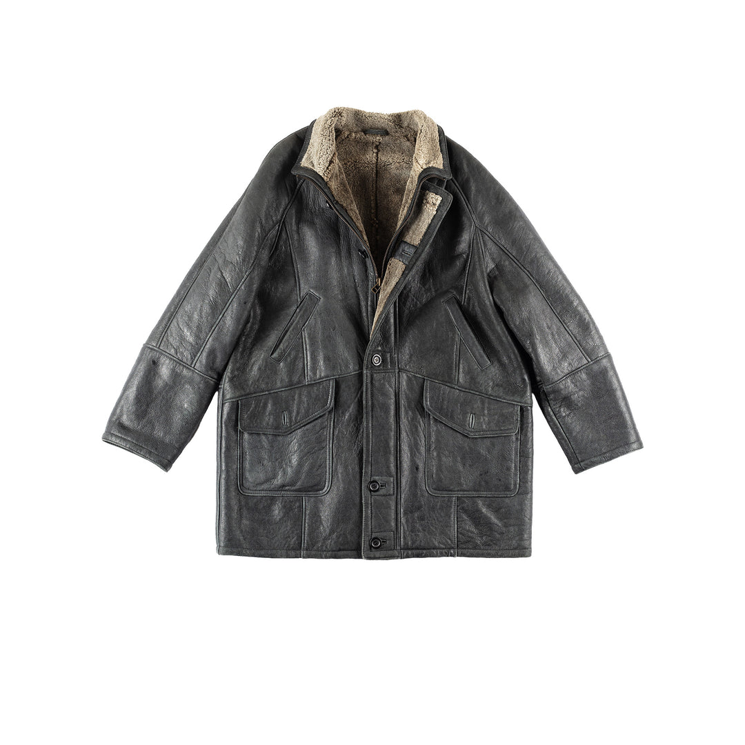 Vintage 80's Men Sheepskin Coat in Black