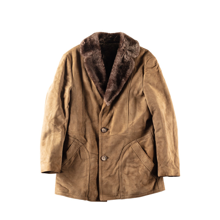 Vintage 80's Men Faux Sheepskin Coat in Beige