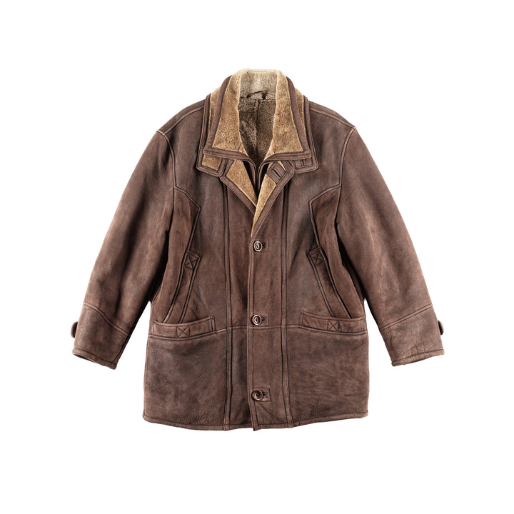 Vintage 90's Men Sheepskin Coat in Brown