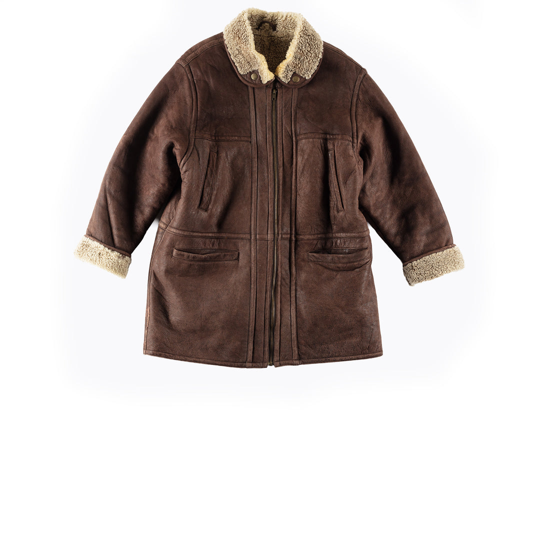 Vintage 80's Men Sheepskin Shearling Jacket in Brown