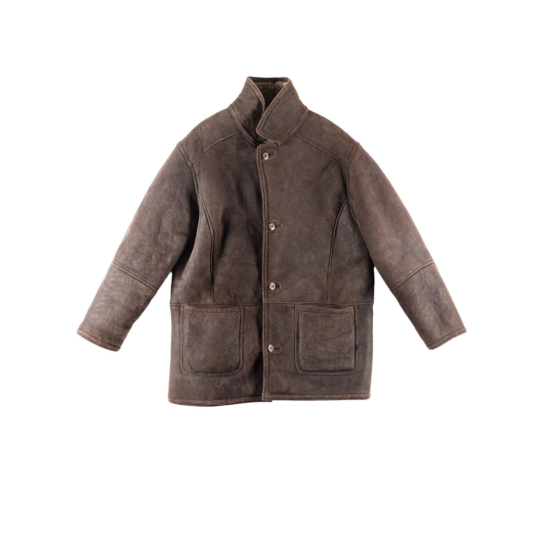 Vintage 80's Men Sheepskin Coat in Brown