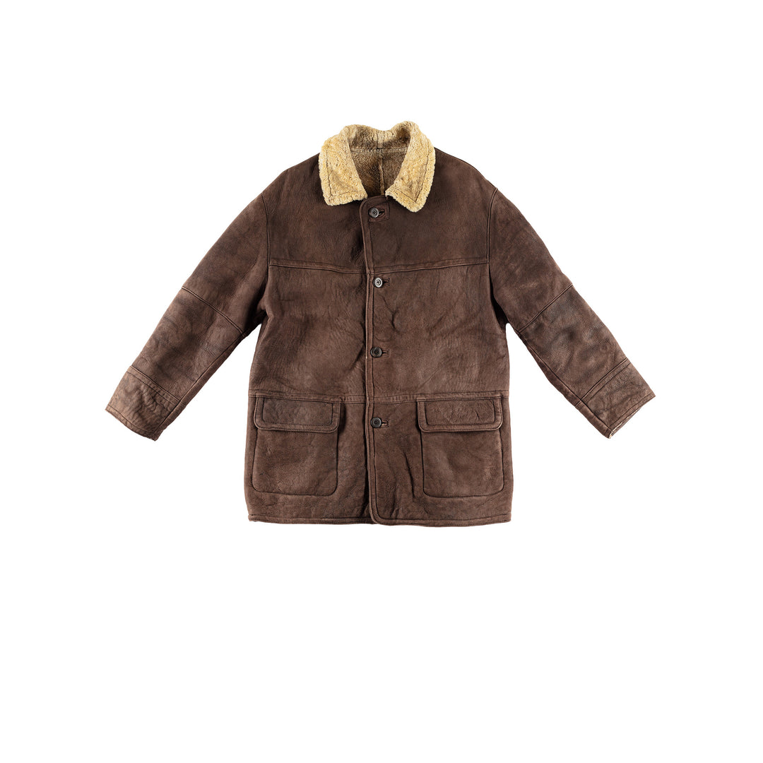 Vintage 80's Men Sheepskin Coat in BrownVN498