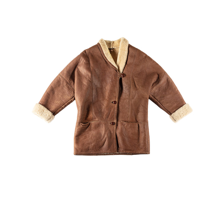 Vintage 80's Women Sheepskin Coat in BrownMN513