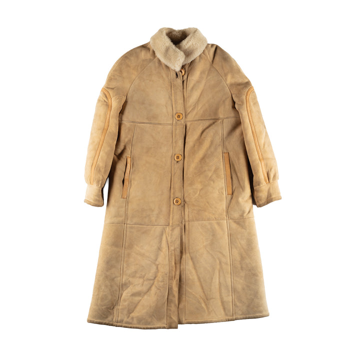 Vintage 90's Women Sheepskin Coat in Beige