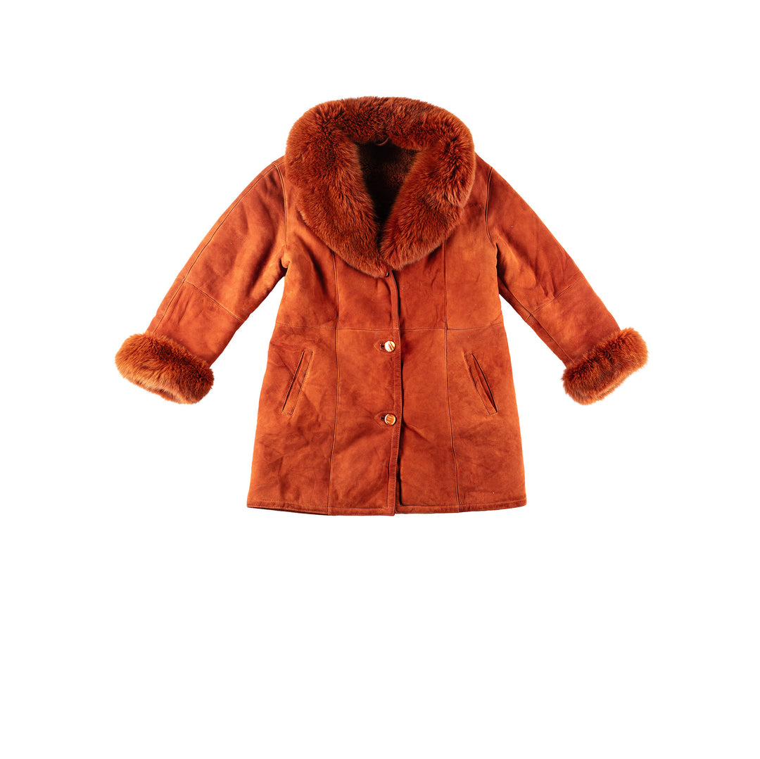 Vintage 70's Women Sheepskin Coat in Orange