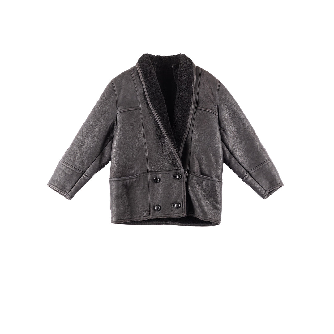 Vintage 90's Women Sheepskin Coat in Black