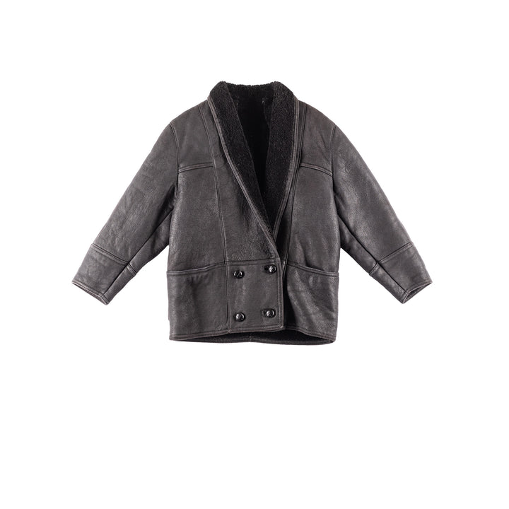 Vintage 90's Women Sheepskin Coat in Black