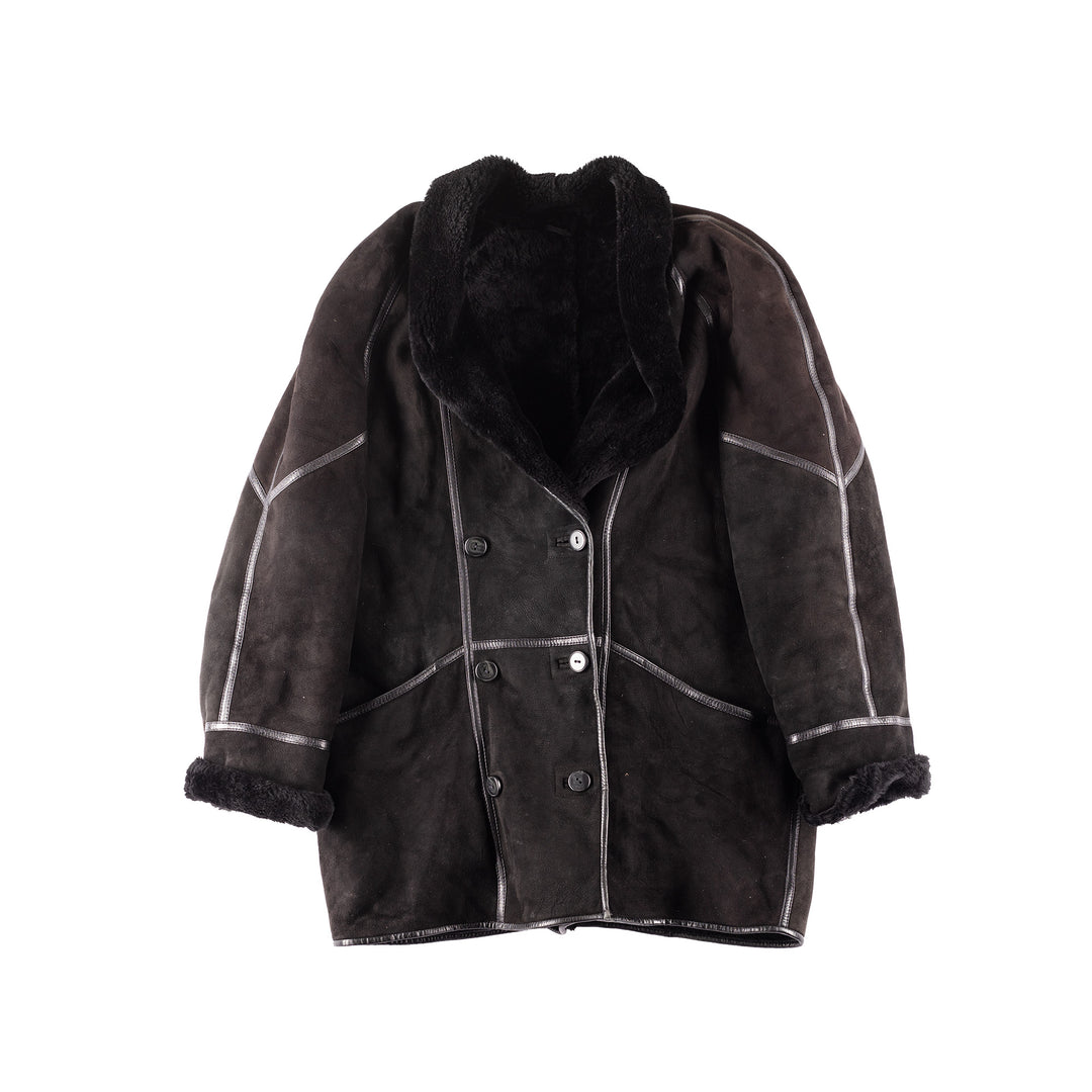 Vintage 90's Women Sheepskin Coat in Black