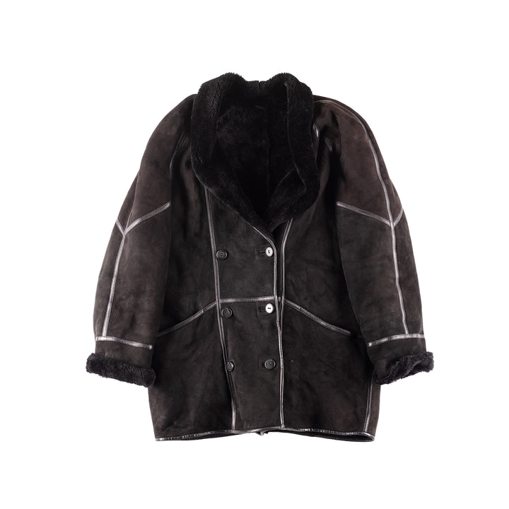 Vintage 90's Women Sheepskin Coat in Black