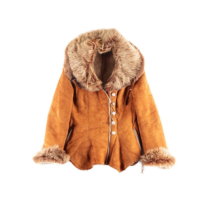 Vintage 90's Women Sheepskin Jacket in Brown
