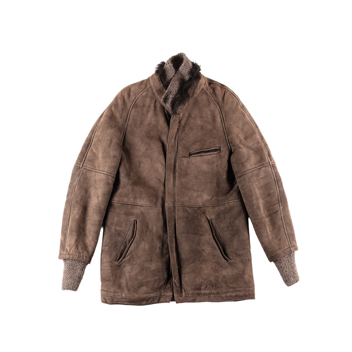 Vintage 90's Men Sheepskin Shearling Jacket in Brown