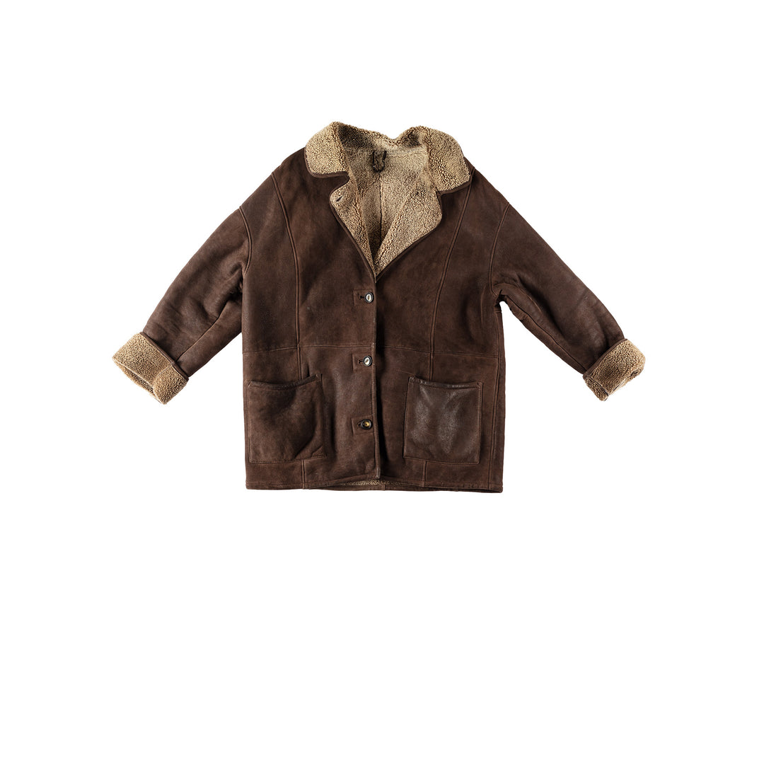 Vintage 80's Women Sheepskin Coat in BrownMN533