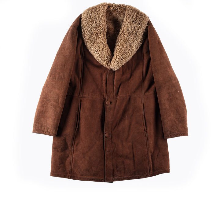 Vintage 70's Men Sheepskin Shearling Coat in Brown