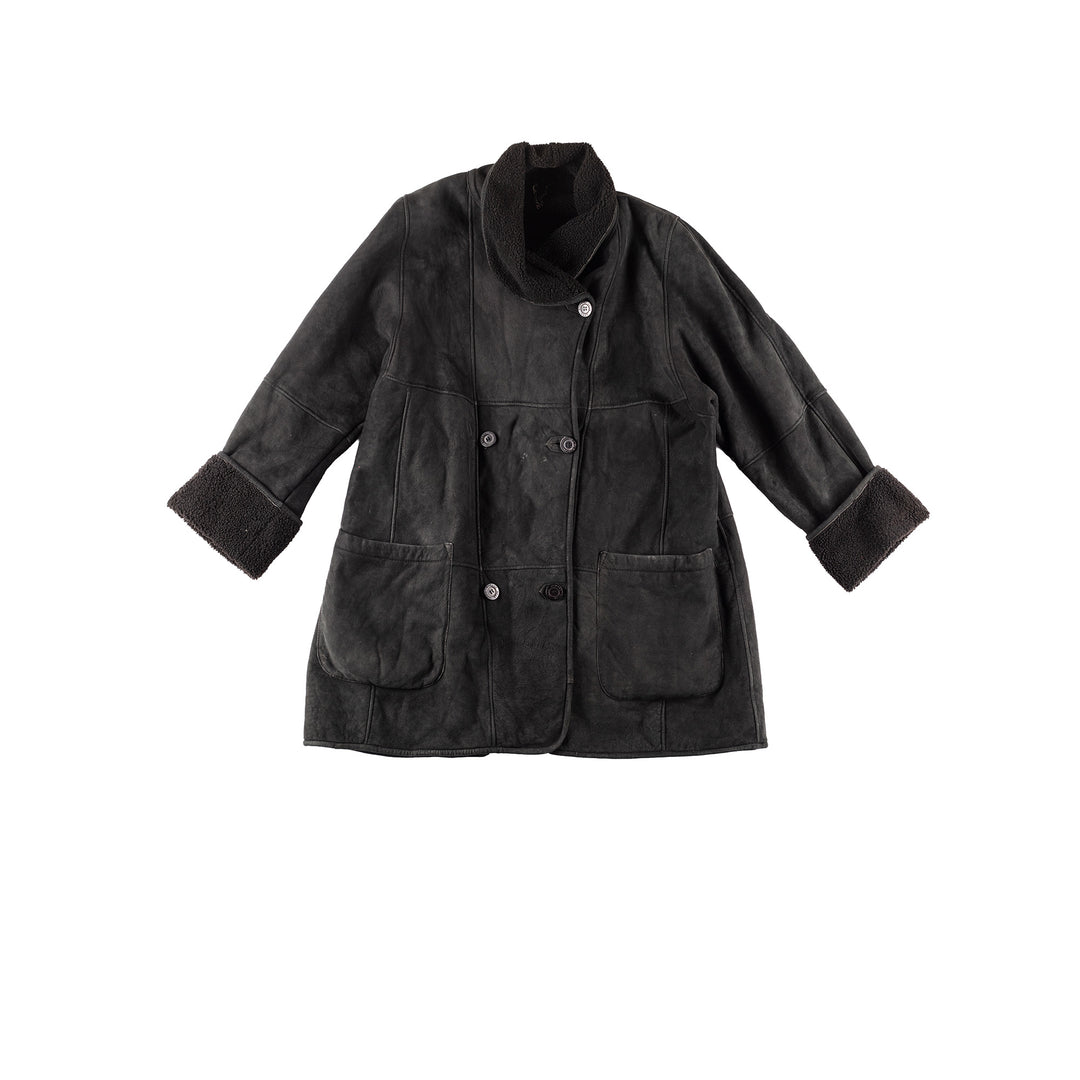 Vintage 90's Women Sheepskin Coat in Black