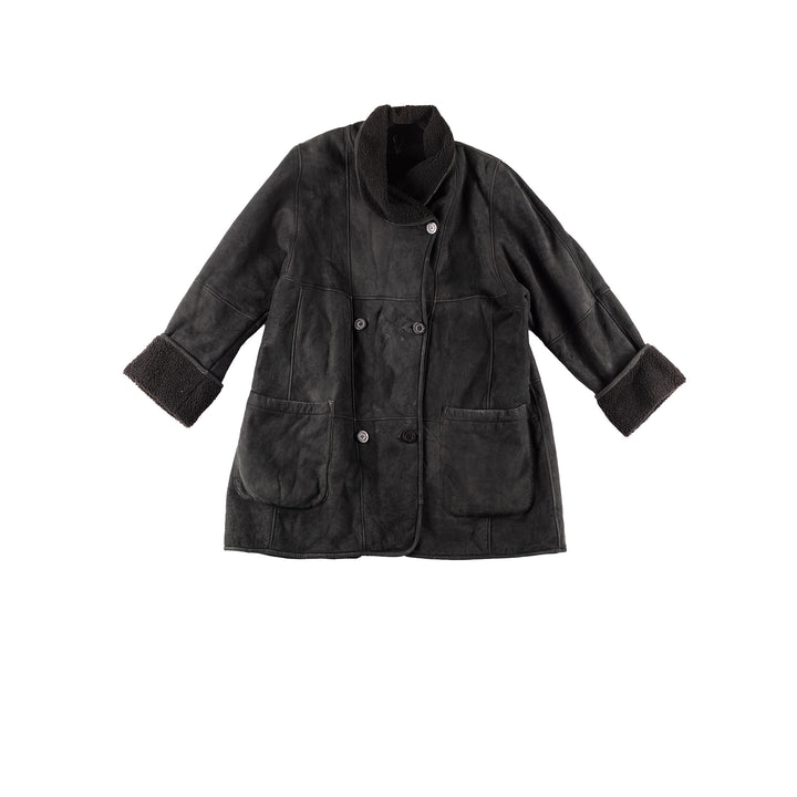 Vintage 90's Women Sheepskin Coat in Black