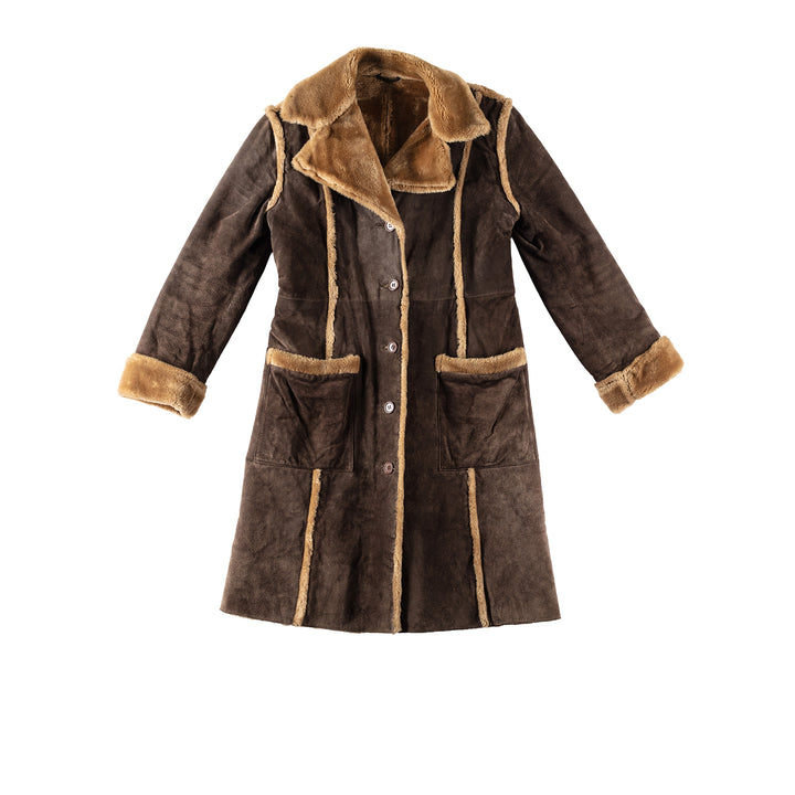 Vintage 70's Women Faux Sheepskin Coat in BrownMN344
