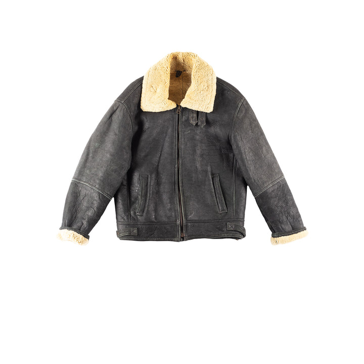 Vintage 80's Men Sheepskin Jacket in Black