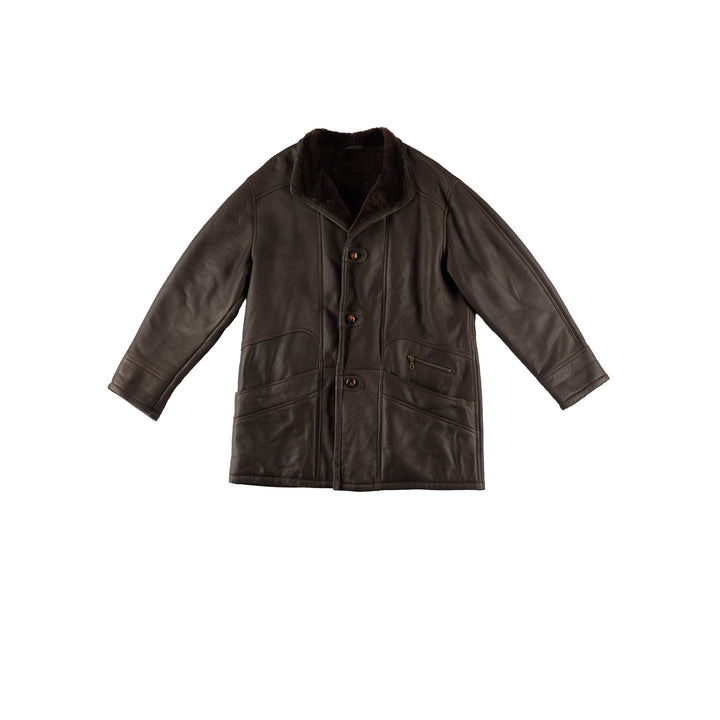 Vintage 80's Men Sheepskin Coat in BrownVN476
