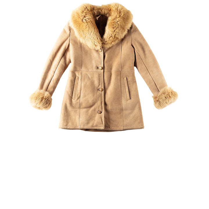 Vintage 70's Women Sheepskin Penny Lane Coat in Beige