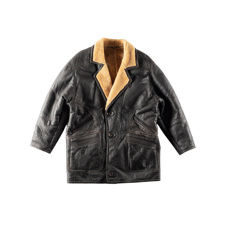 Vintage 90's Men Sheepskin Coat in Black