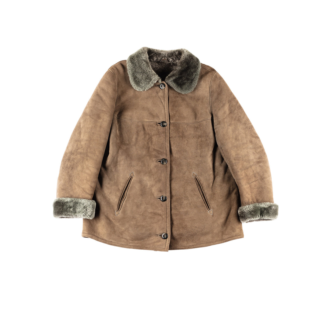 Vintage 90's Women Sheepskin Coat in Green