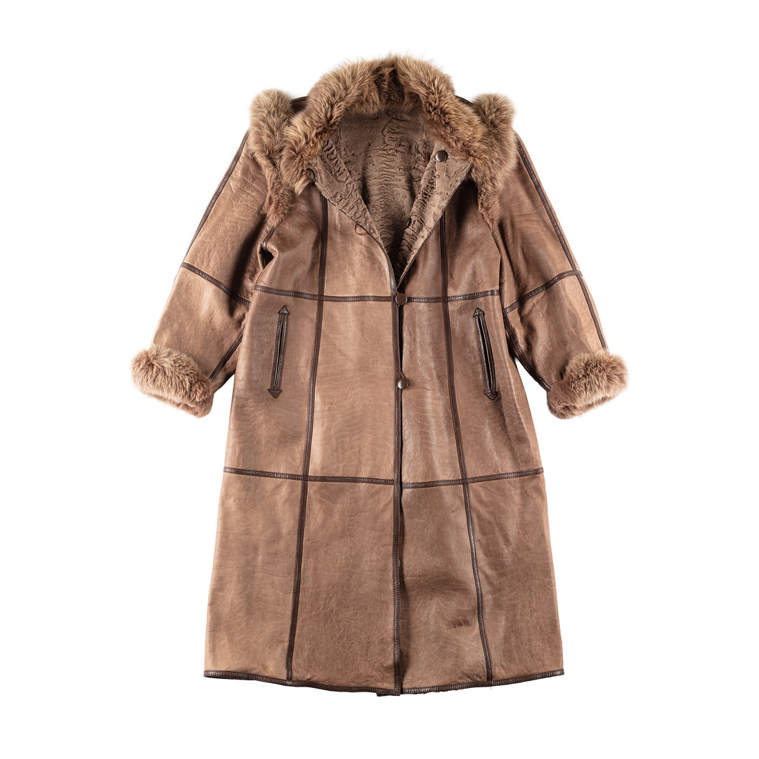 Vintage 80's Women Sheepskin Coat in BrownMN217