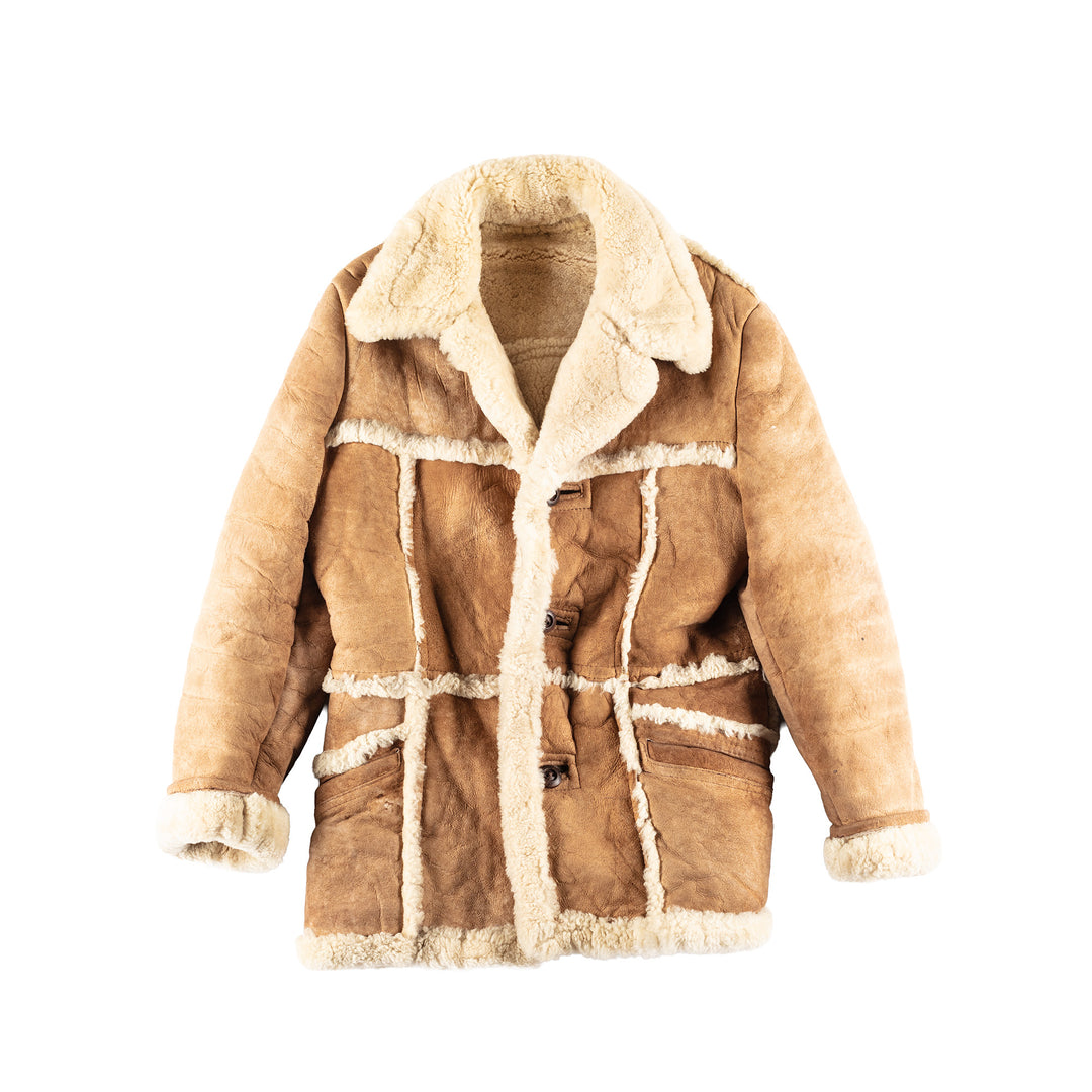 Vintage 80's Men Sheepskin Coat in Beige