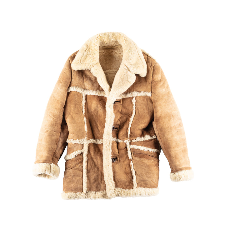 Vintage 80's Men Sheepskin Coat in Beige