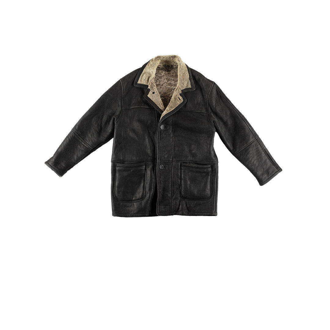 Vintage 80's Men Sheepskin Coat in BlackVN505