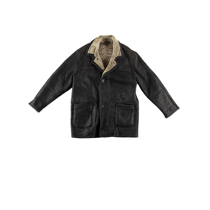 Vintage 80's Men Sheepskin Coat in BlackVN505