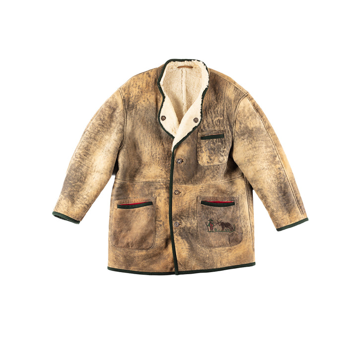 Vintage 80's Men Sheepskin Coat in Khaki
