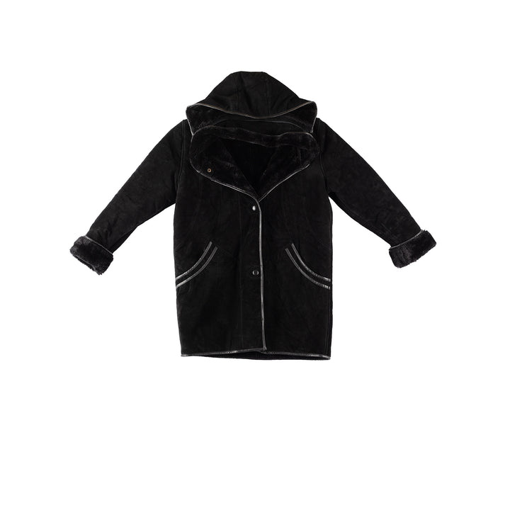 Vintage 90's Women Faux Sheepskin Coat in BlackMN204